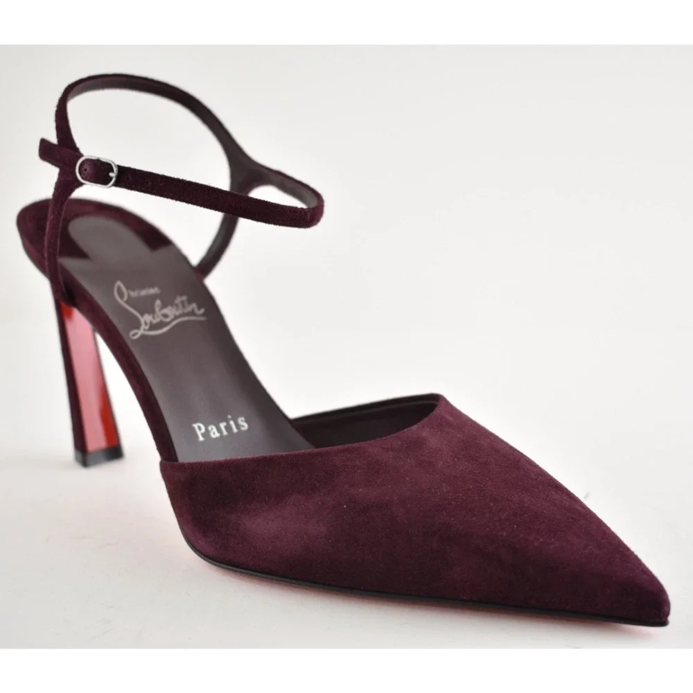 Christian Louboutin Condora Riviera 85 Amara Burgundy Ankle Strap Heel Pump 38.5